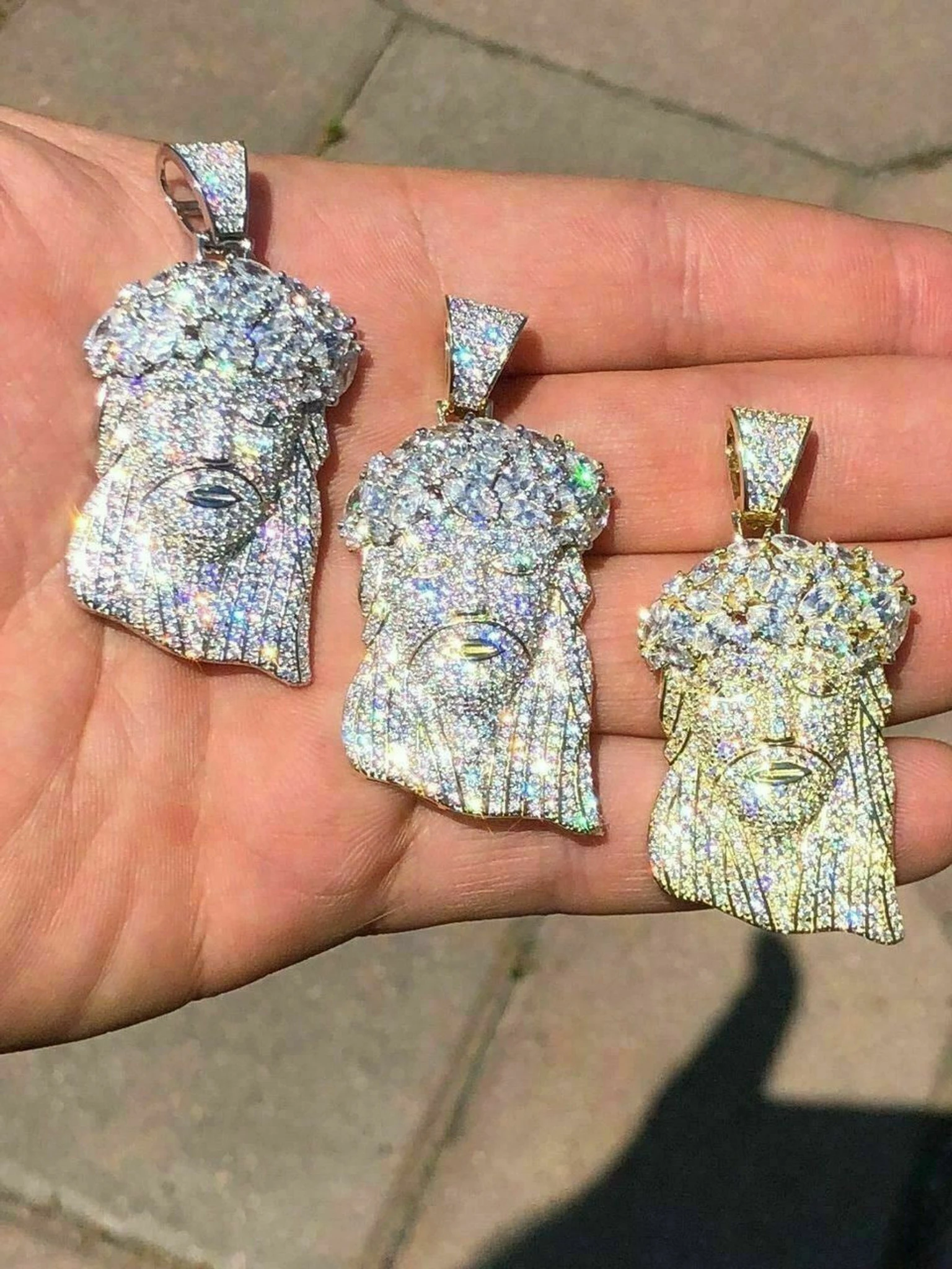 Men's Solid 925 Silver Jesus Piece Pendant FULLY ICED Diamond 14k Gold Bust Down 3 Men's Solid 925 Silver Jesus Piece Pendant FULLY ICED Diamond 14k Gold Bust Down