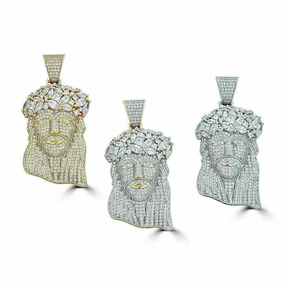 Men's Solid 925 Silver Jesus Piece Pendant FULLY ICED Diamond 14k Gold Bust Down 4 Men's Solid 925 Silver Jesus Piece Pendant FULLY ICED Diamond 14k Gold Bust Down - Image 2