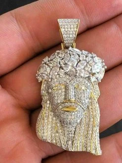 Men's Solid 925 Silver Jesus Piece Pendant FULLY ICED Diamond 14k Gold Bust Down 15 Men's Solid 925 Silver Jesus Piece Pendant FULLY ICED Diamond 14k Gold Bust Down -Harlem Bling Shop harlembling mens solid 925 silver jesus piece pendant fully iced diamond 14k gold bust down 46450.1664384874