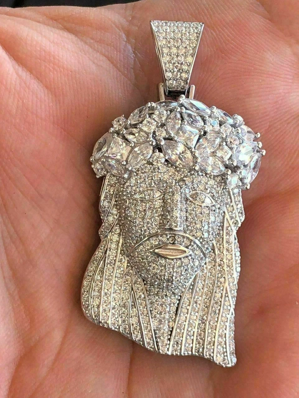 Men's Solid 925 Silver Jesus Piece Pendant FULLY ICED Diamond 14k Gold Bust Down 7 Men's Solid 925 Silver Jesus Piece Pendant FULLY ICED Diamond 14k Gold Bust Down - Image 5