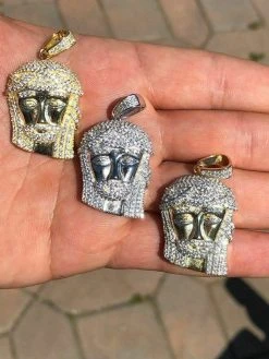 Mens Solid 925 Silver Jesus Piece Pendant Super Icy 1ct Diamond 14k Gold Hip Hop
