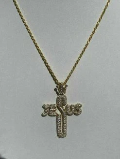Mens Solid 925 Silver Large Cross W. Crown Jesus Piece Pendant Real Iced Letters -Harlem Bling Shop harlembling mens solid 925 silver large cross w crown jesus piece pendant real iced letters 71595.1664397340