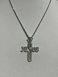 Mens Solid 925 Silver Large Cross W. Crown Jesus Piece Pendant Real Iced Letters -Harlem Bling Shop harlembling mens solid 925 silver large cross w crown jesus piece pendant real iced letters 93810.1664393377