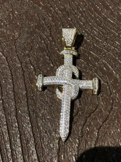 Mens Solid 925 Silver Real Iced 3ct Diamond Nail Cross LARGE 2" Pendant 14k Gold 17 Mens Solid 925 Silver Real Iced 3ct Diamond Nail Cross LARGE 2" Pendant 14k Gold -Harlem Bling Shop harlembling mens solid 925 silver real iced 3ct diamond nail cross large 2 pendant 14k gold 00346.1664393488