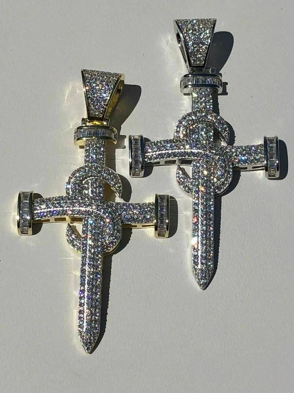 Mens Solid 925 Silver Real Iced 3ct Diamond Nail Cross LARGE 2" Pendant 14k Gold 11 Mens Solid 925 Silver Real Iced 3ct Diamond Nail Cross LARGE 2" Pendant 14k Gold - Image 9