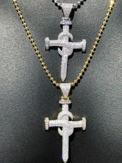 Mens Solid 925 Silver Real Iced 3ct Diamond Nail Cross LARGE 2" Pendant 14k Gold 18 Mens Solid 925 Silver Real Iced 3ct Diamond Nail Cross LARGE 2" Pendant 14k Gold -Harlem Bling Shop harlembling mens solid 925 silver real iced 3ct diamond nail cross large 2 pendant 14k gold 74221.1664400223