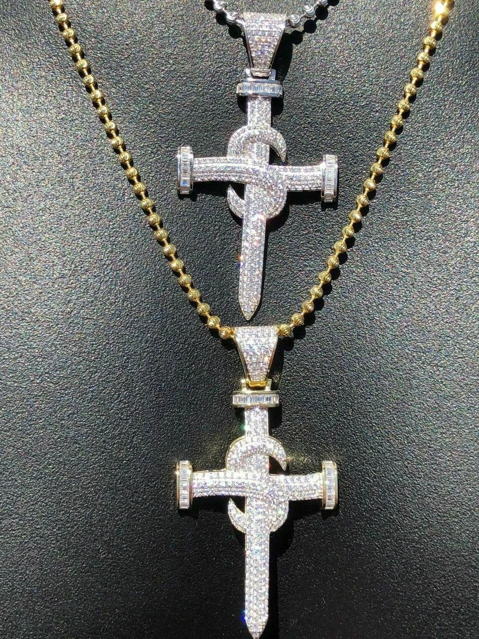 Mens Solid 925 Silver Real Iced 3ct Diamond Nail Cross LARGE 2" Pendant 14k Gold 7 Mens Solid 925 Silver Real Iced 3ct Diamond Nail Cross LARGE 2" Pendant 14k Gold - Image 5