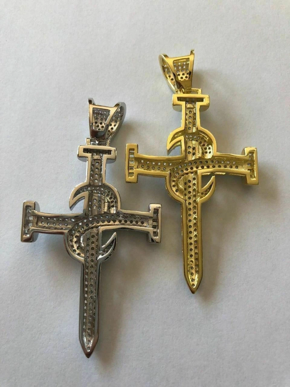 Mens Solid 925 Silver Real Iced 3ct Diamond Nail Cross LARGE 2" Pendant 14k Gold 9 Mens Solid 925 Silver Real Iced 3ct Diamond Nail Cross LARGE 2" Pendant 14k Gold - Image 7