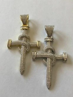 Mens Solid 925 Silver Real Iced 3ct Diamond Nail Cross LARGE 2" Pendant 14k Gold 24 Mens Solid 925 Silver Real Iced 3ct Diamond Nail Cross LARGE 2" Pendant 14k Gold -Harlem Bling Shop harlembling mens solid 925 silver real iced 3ct diamond nail cross large 2 pendant 14k gold 91651.1664386535