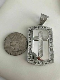 Mens Solid 925 Silver Real Icy 1ct Diamond Dog Tag Cross Pendant 14k Gold 2" 24 Mens Solid 925 Silver Real Icy 1ct Diamond Dog Tag Cross Pendant 14k Gold 2" -Harlem Bling Shop harlembling mens solid 925 silver real icy 1ct diamond dog tag cross pendant 14k gold 2 01979.1664387645
