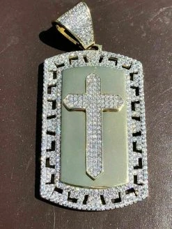 Mens Solid 925 Silver Real Icy 1ct Diamond Dog Tag Cross Pendant 14k Gold 2" 21 Mens Solid 925 Silver Real Icy 1ct Diamond Dog Tag Cross Pendant 14k Gold 2" -Harlem Bling Shop harlembling mens solid 925 silver real icy 1ct diamond dog tag cross pendant 14k gold 2 25577.1664388718