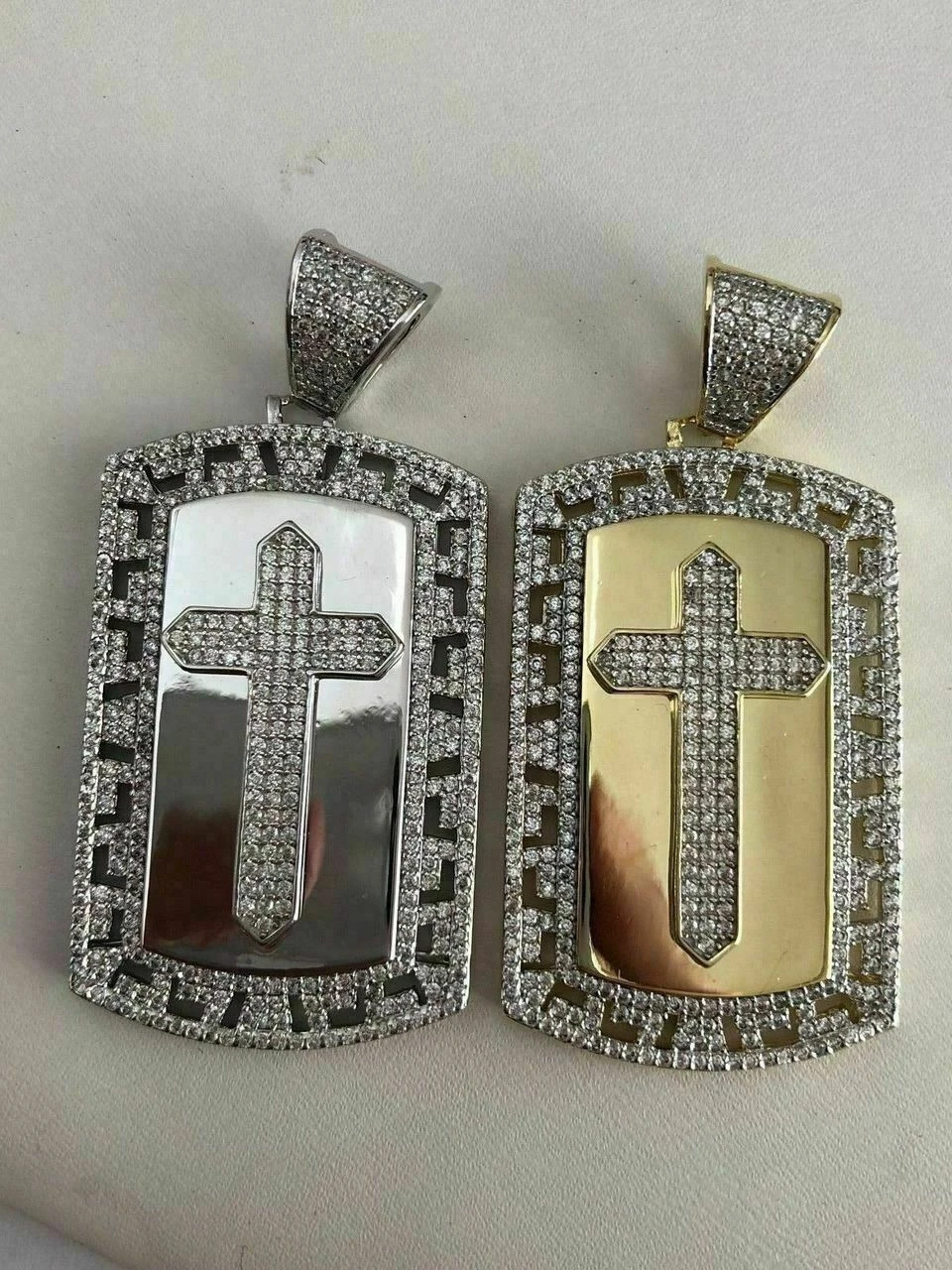 Mens Solid 925 Silver Real Icy 1ct Diamond Dog Tag Cross Pendant 14k Gold 2" 14 Mens Solid 925 Silver Real Icy 1ct Diamond Dog Tag Cross Pendant 14k Gold 2" - Image 12