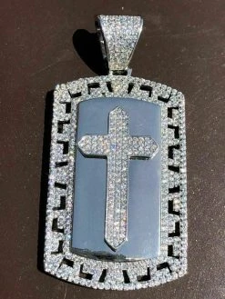 Mens Solid 925 Silver Real Icy 1ct Diamond Dog Tag Cross Pendant 14k Gold 2" 22 Mens Solid 925 Silver Real Icy 1ct Diamond Dog Tag Cross Pendant 14k Gold 2" -Harlem Bling Shop harlembling mens solid 925 silver real icy 1ct diamond dog tag cross pendant 14k gold 2 82686.1664396093