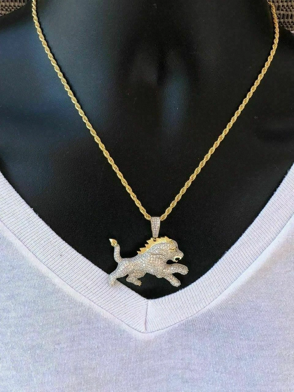 Mens Solid 925 Silver Super Icy Two Tone Diamond Rasta Lion Leo Pendant 14k Gold 5 Mens Solid 925 Silver Super Icy Two Tone Diamond Rasta Lion Leo Pendant 14k Gold - Image 3