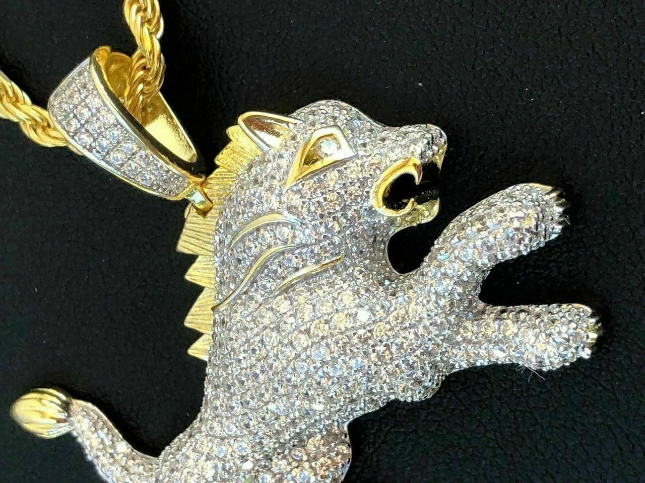 Mens Solid 925 Silver Super Icy Two Tone Diamond Rasta Lion Leo Pendant 14k Gold 15 Mens Solid 925 Silver Super Icy Two Tone Diamond Rasta Lion Leo Pendant 14k Gold - Image 13