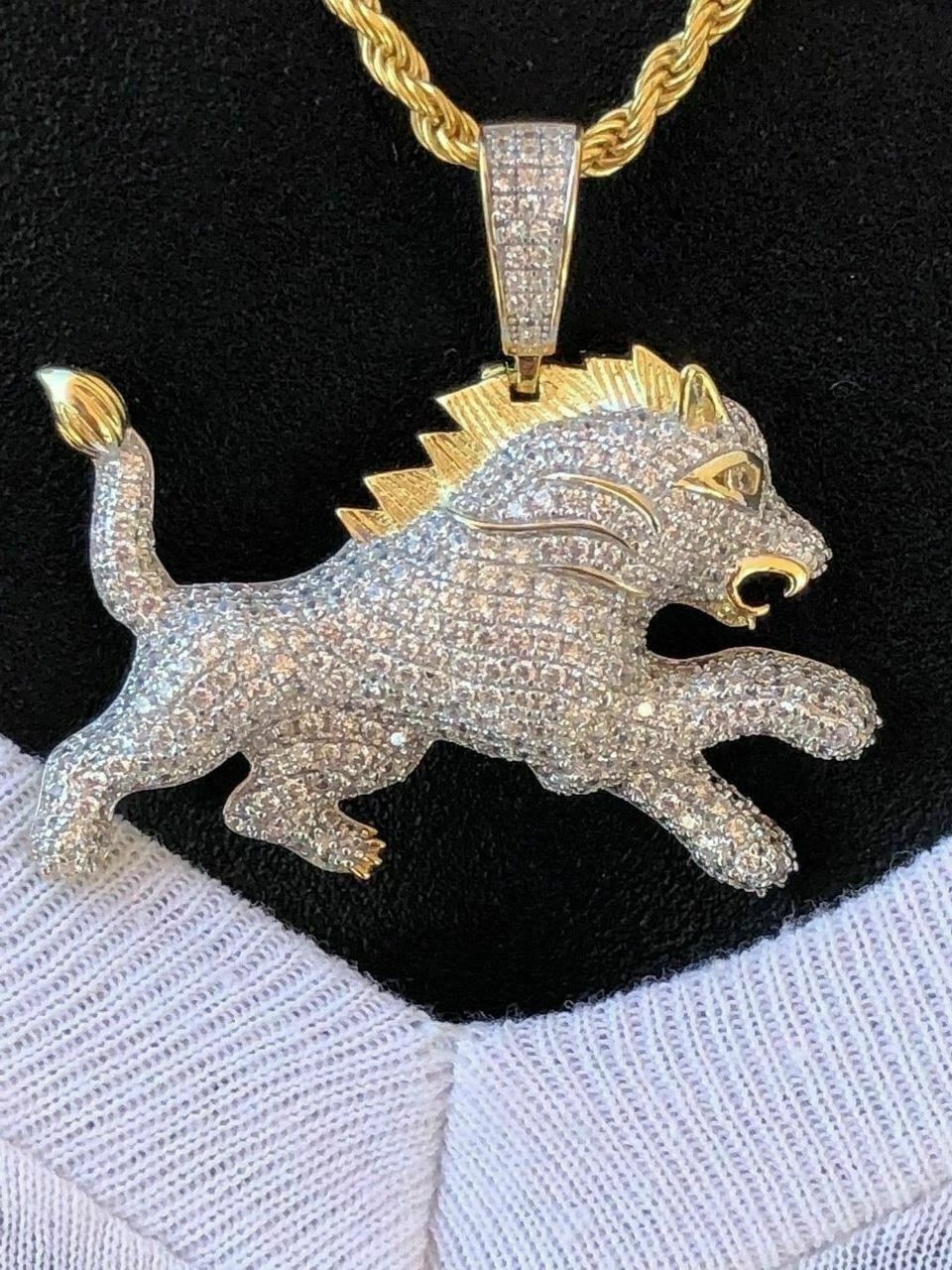 Mens Solid 925 Silver Super Icy Two Tone Diamond Rasta Lion Leo Pendant 14k Gold 4 Mens Solid 925 Silver Super Icy Two Tone Diamond Rasta Lion Leo Pendant 14k Gold - Image 2