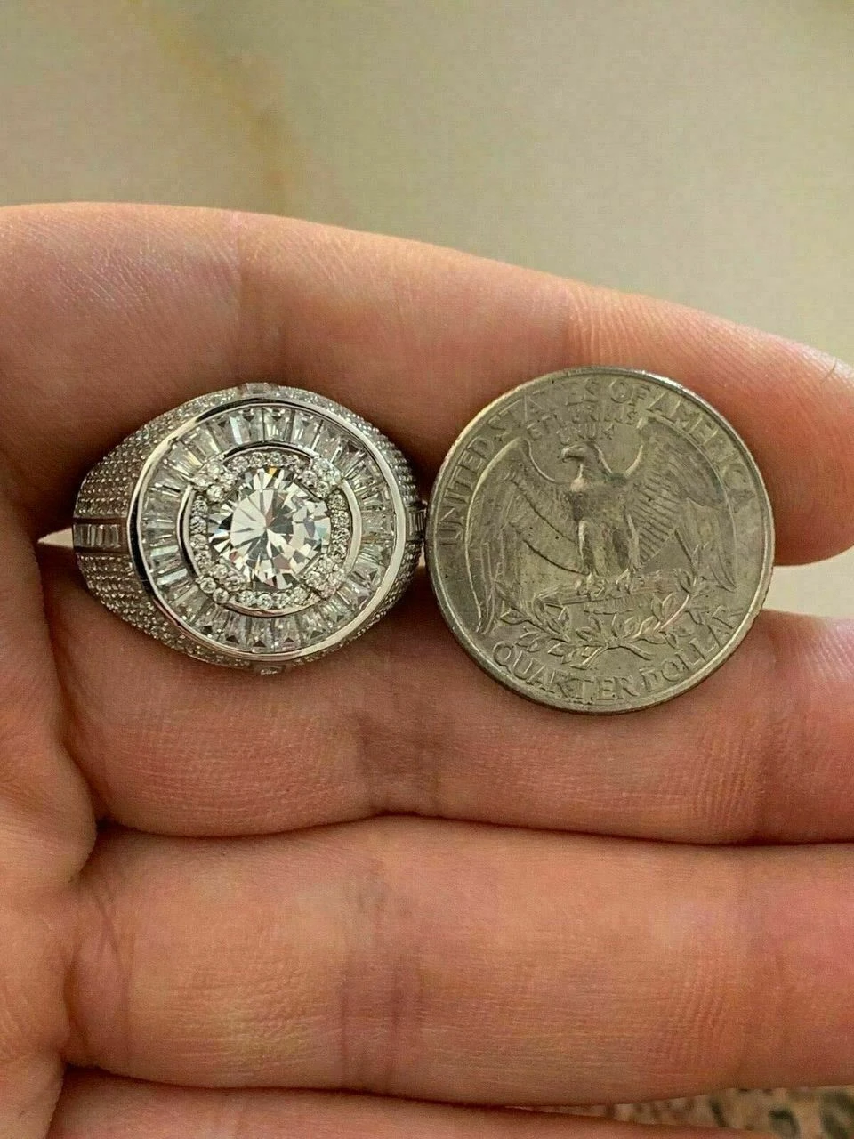 Men's Solid 925 Sterling Silver Big Diamond Solitaire RING Real Icy Large Pinky 9 Men's Solid 925 Sterling Silver Big Diamond Solitaire RING Real Icy Large Pinky - Image 7