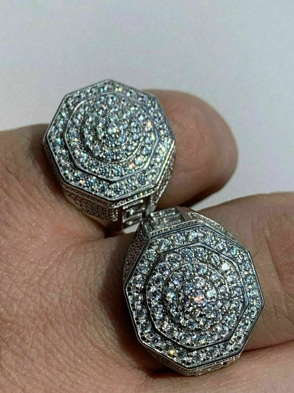 Men's Solid 925 Sterling Silver Big Octagon Hip Hop RING Super Iced Large Pinky 4 Men's Solid 925 Sterling Silver Big Octagon Hip Hop RING Super Iced Large Pinky - Image 2