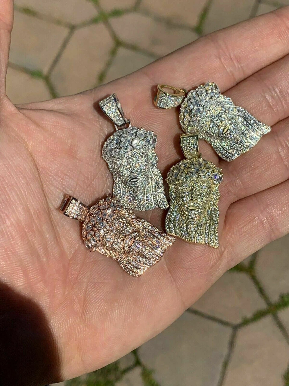 Mens Solid 925 Sterling Silver Jesus Piece Real Iced Bust Down Yellow Rose Gold 5 Mens Solid 925 Sterling Silver Jesus Piece Real Iced Bust Down Yellow Rose Gold - Image 3