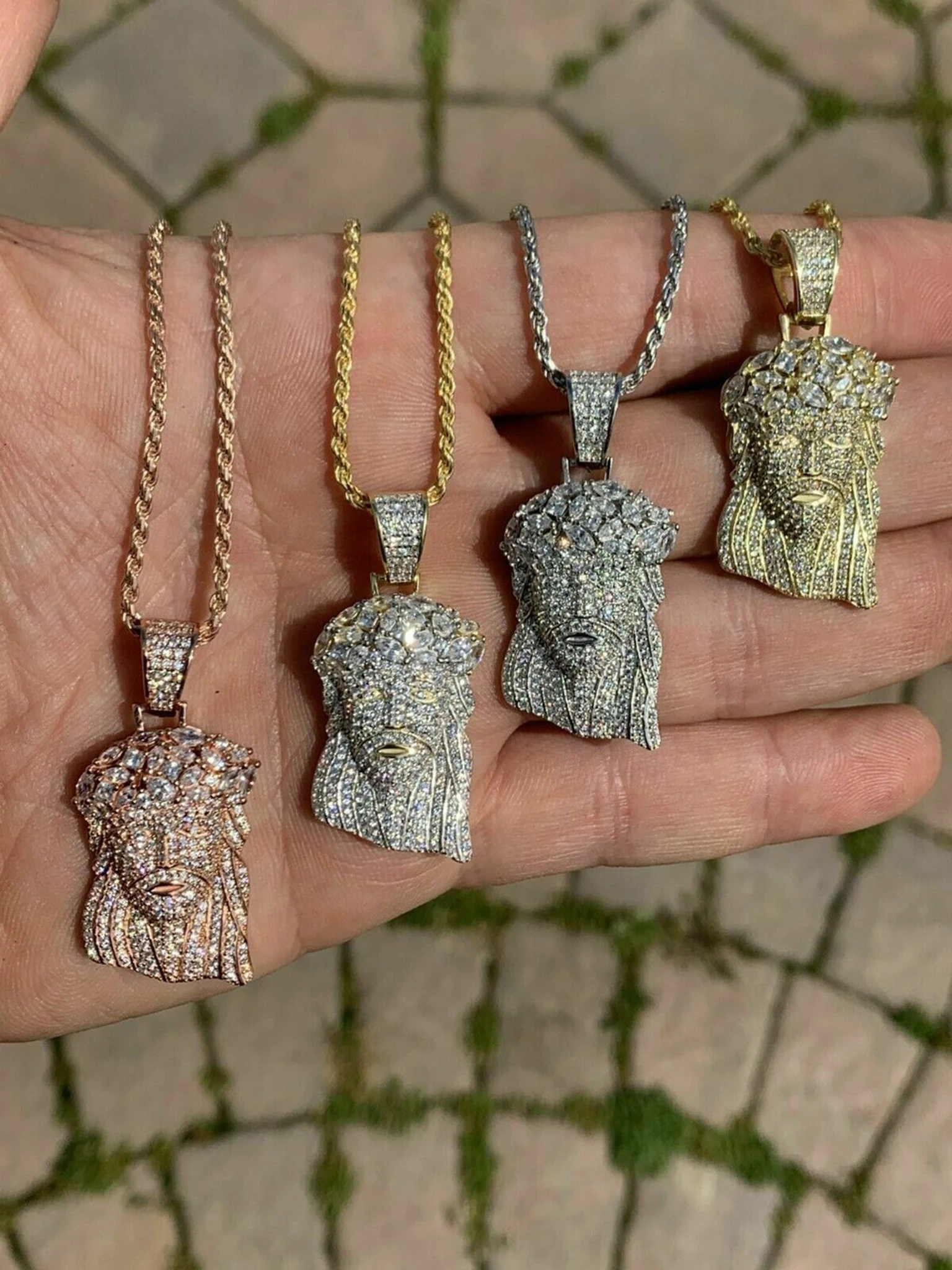 Mens Solid 925 Sterling Silver Jesus Piece Real Iced Bust Down Yellow Rose Gold 3 Mens Solid 925 Sterling Silver Jesus Piece Real Iced Bust Down Yellow Rose Gold