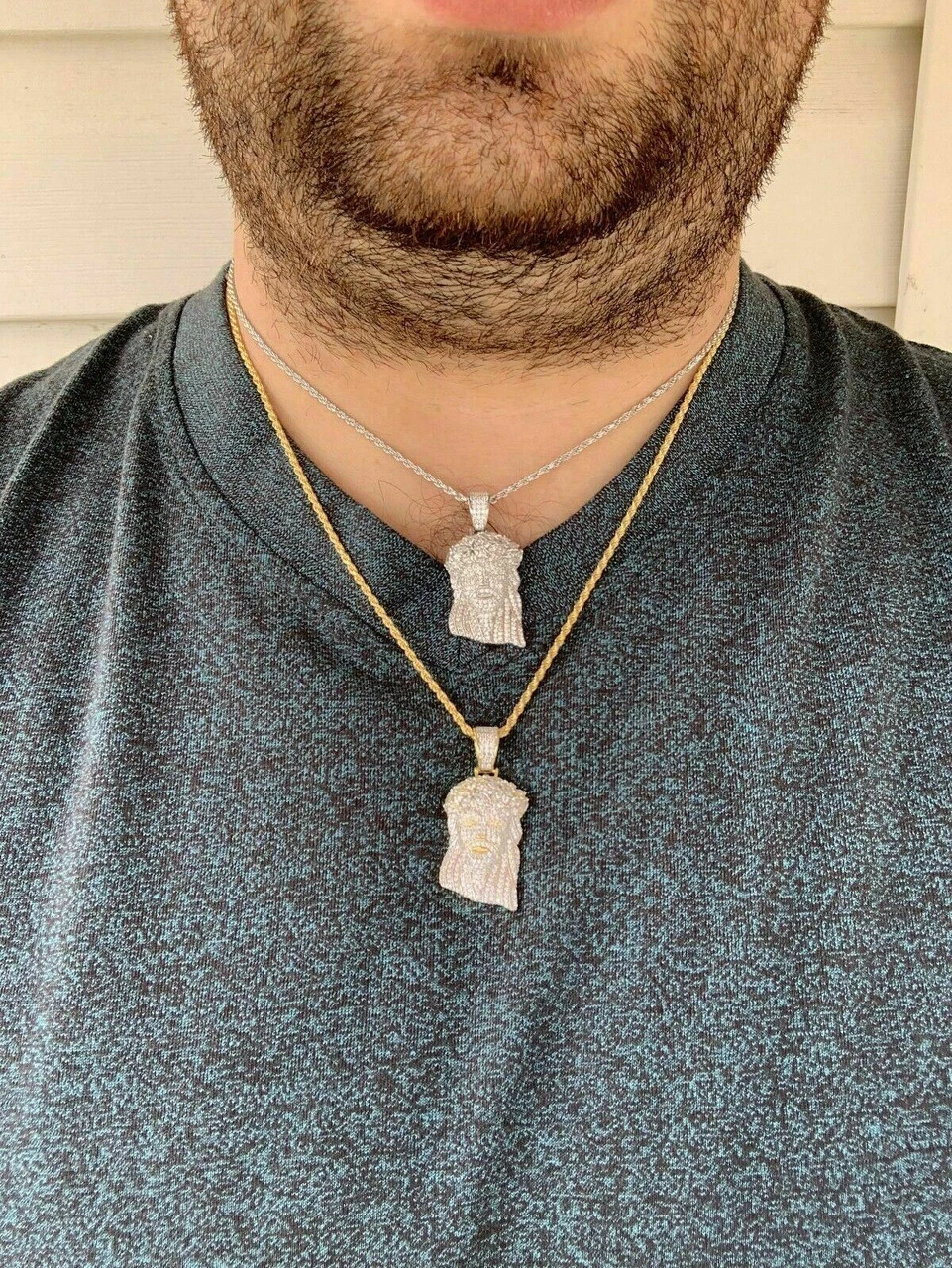 Mens Solid 925 Sterling Silver Jesus Piece Real Iced Bust Down Yellow Rose Gold 6 Mens Solid 925 Sterling Silver Jesus Piece Real Iced Bust Down Yellow Rose Gold - Image 4