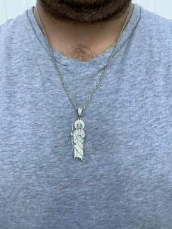 Men's Solid 925 Sterling Silver St Jude San Judas Tadeo Iced Pendant Real Icy 18 Men's Solid 925 Sterling Silver St Jude San Judas Tadeo Iced Pendant Real Icy -Harlem Bling Shop harlembling mens solid 925 sterling silver st jude san judas tadeo iced pendant real icy 09297.1664392765