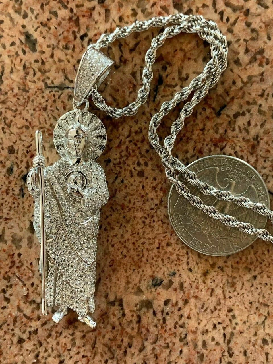 Men's Solid 925 Sterling Silver St Jude San Judas Tadeo Iced Pendant Real Icy 5 Men's Solid 925 Sterling Silver St Jude San Judas Tadeo Iced Pendant Real Icy - Image 3