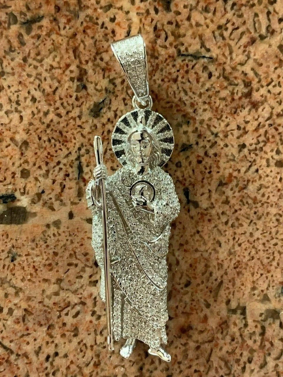 Men's Solid 925 Sterling Silver St Jude San Judas Tadeo Iced Pendant Real Icy 14 Men's Solid 925 Sterling Silver St Jude San Judas Tadeo Iced Pendant Real Icy - Image 12