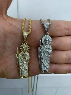 Men's Solid 925 Sterling Silver St Jude San Judas Tadeo Iced Pendant Real Icy 21 Men's Solid 925 Sterling Silver St Jude San Judas Tadeo Iced Pendant Real Icy -Harlem Bling Shop harlembling mens solid 925 sterling silver st jude san judas tadeo iced pendant real icy 93784.1664389857