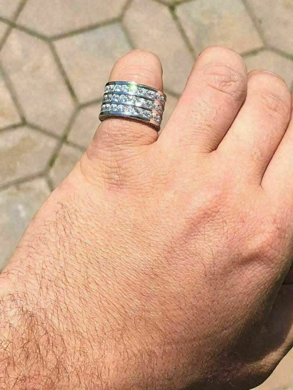 Mens Tennis Ring 14k Gold Over Solid 925 Silver Diamond Pinky Wedding Band REAL 5 Mens Tennis Ring 14k Gold Over Solid 925 Silver Diamond Pinky Wedding Band REAL - Image 3