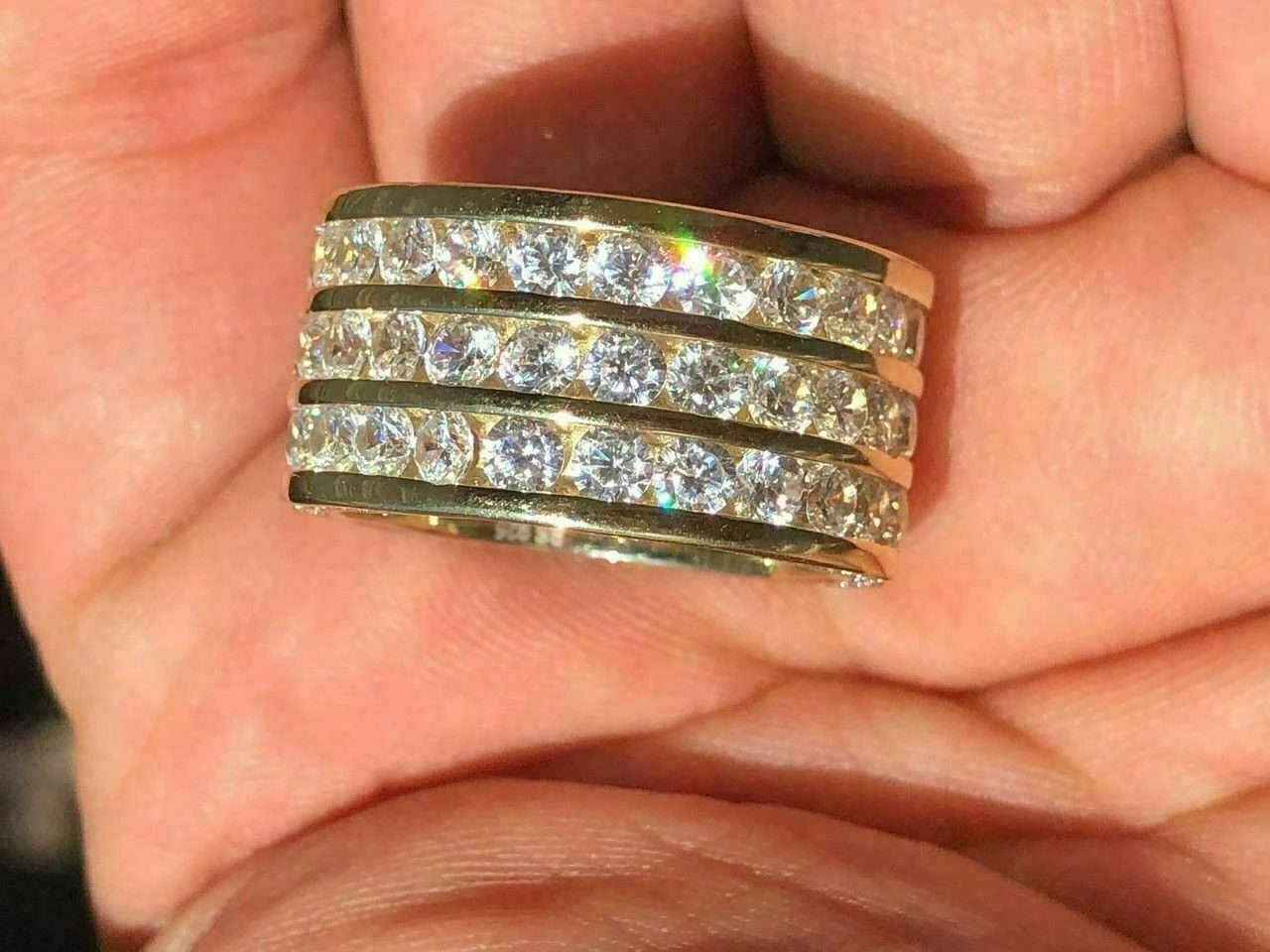 Mens Tennis Ring 14k Gold Over Solid 925 Silver Diamond Pinky Wedding Band REAL 10 Mens Tennis Ring 14k Gold Over Solid 925 Silver Diamond Pinky Wedding Band REAL - Image 8