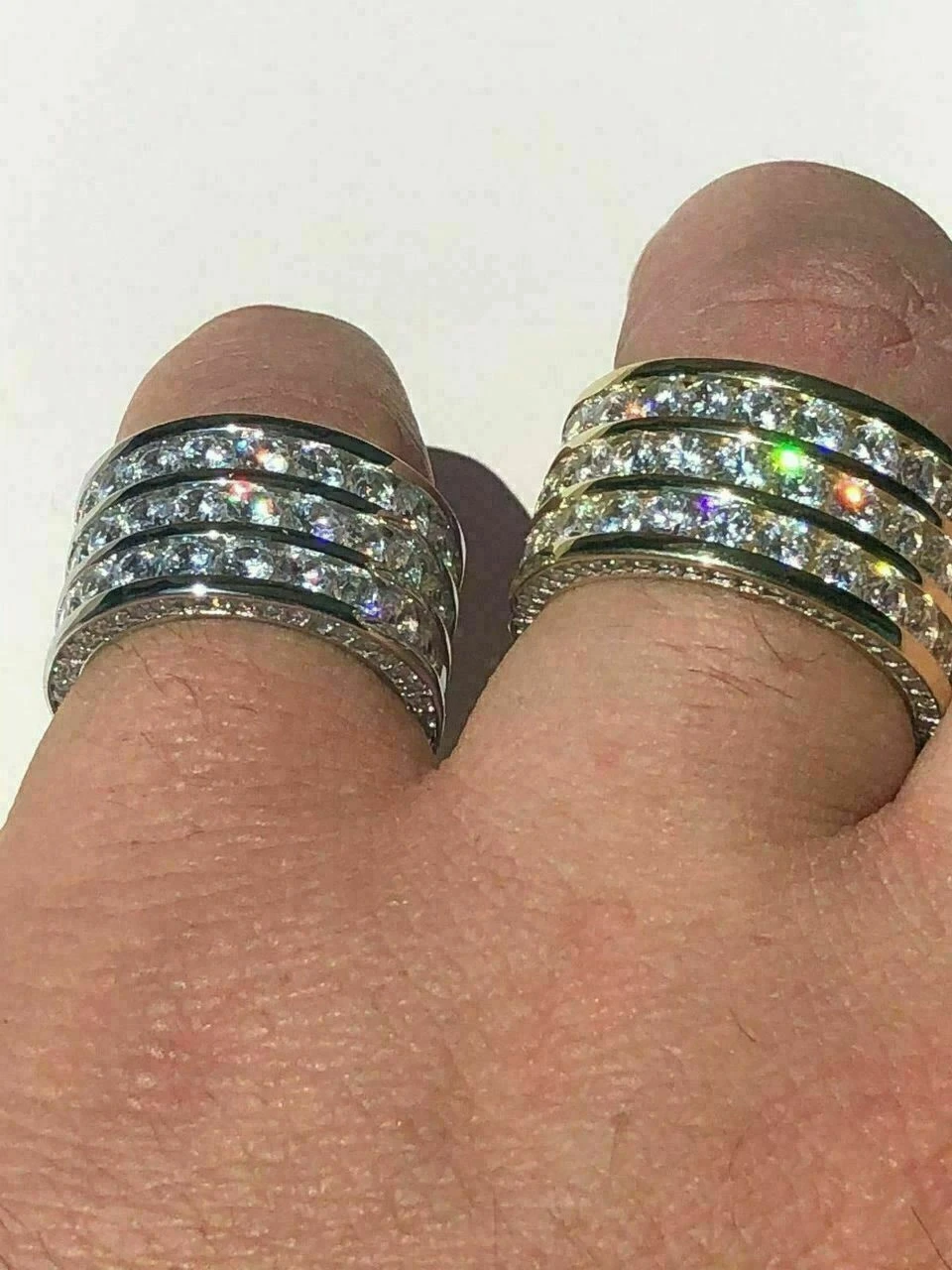 Mens Tennis Ring 14k Gold Over Solid 925 Silver Diamond Pinky Wedding Band REAL 4 Mens Tennis Ring 14k Gold Over Solid 925 Silver Diamond Pinky Wedding Band REAL - Image 2