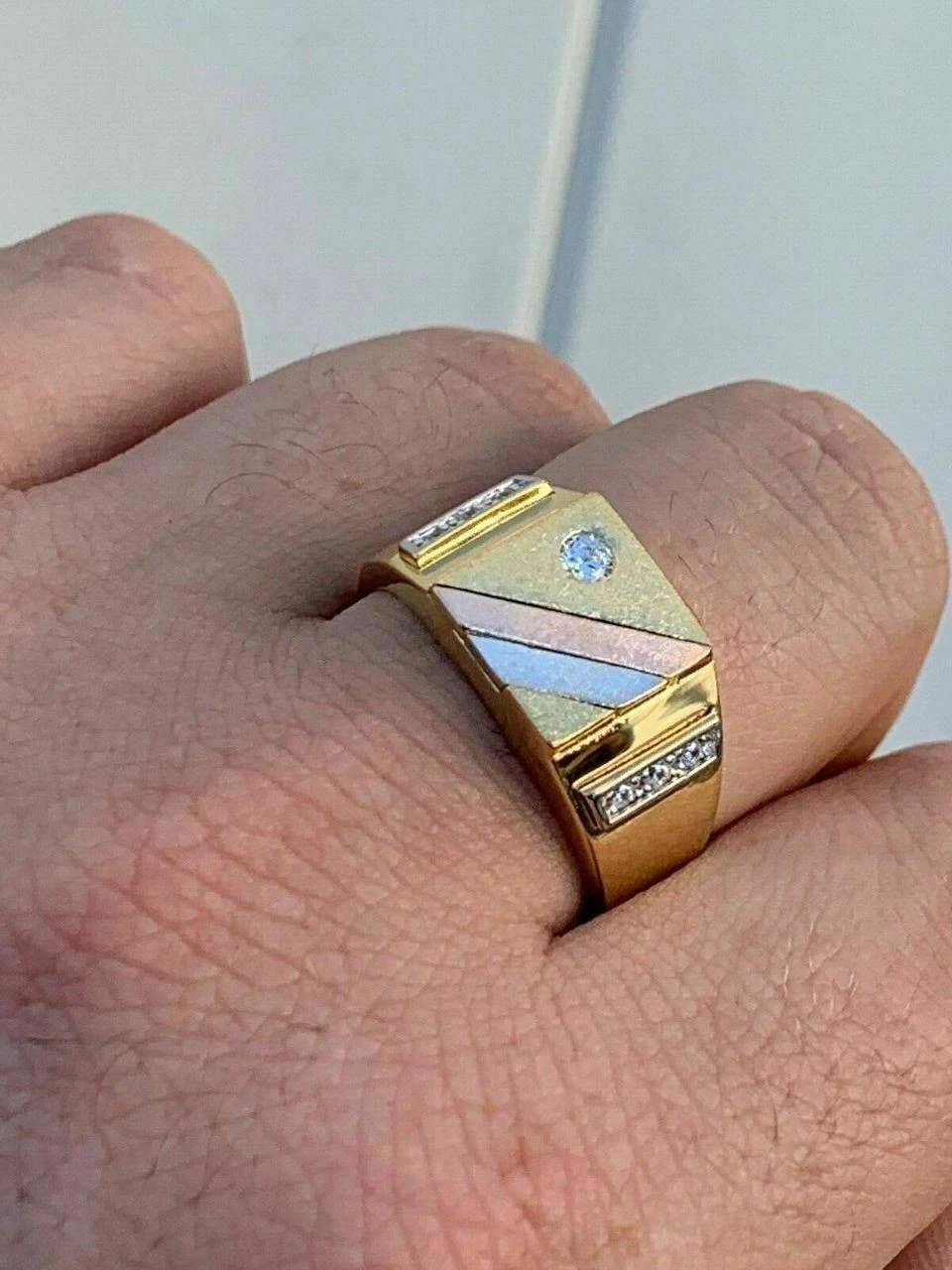 Mens Tri-Color 14k Yellow, Rose Gold, & 925 Silver Real Icy Ring Size 7-13 Pinky 10 Mens Tri-Color 14k Yellow, Rose Gold, & 925 Silver Real Icy Ring Size 7-13 Pinky - Image 8