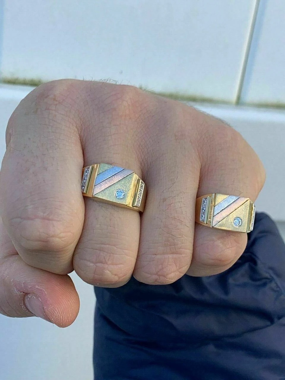 Mens Tri-Color 14k Yellow, Rose Gold, & 925 Silver Real Icy Ring Size 7-13 Pinky 11 Mens Tri-Color 14k Yellow, Rose Gold, & 925 Silver Real Icy Ring Size 7-13 Pinky - Image 9