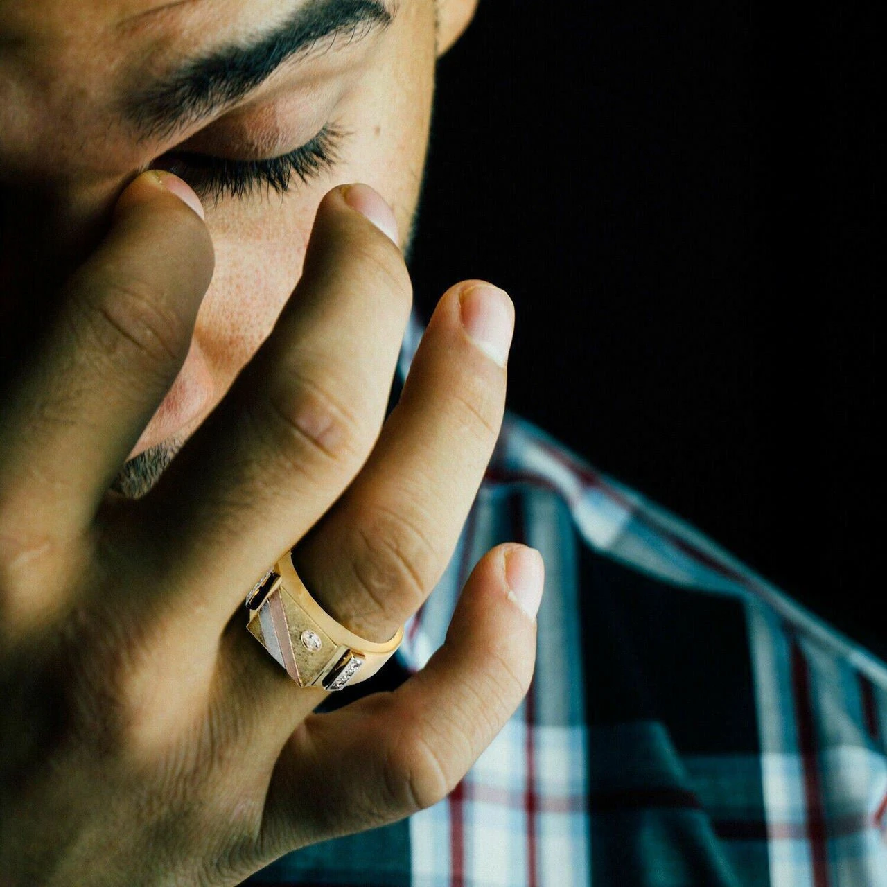 Mens Tri-Color 14k Yellow, Rose Gold, & 925 Silver Real Icy Ring Size 7-13 Pinky 4 Mens Tri-Color 14k Yellow, Rose Gold, & 925 Silver Real Icy Ring Size 7-13 Pinky - Image 2