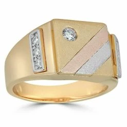 Mens Tri-Color 14k Yellow, Rose Gold, & 925 Silver Real Icy Ring Size 7-13 Pinky