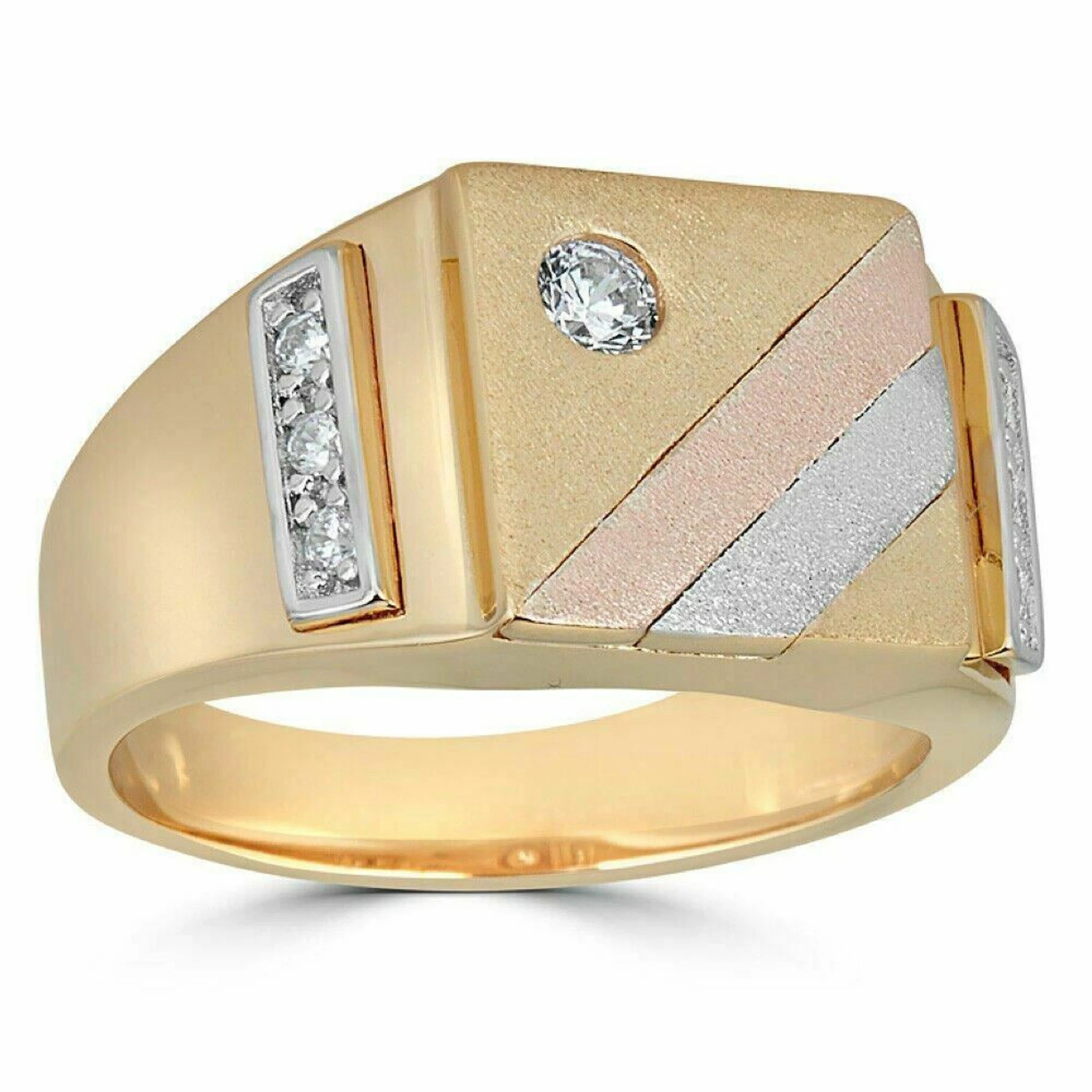 Mens Tri-Color 14k Yellow, Rose Gold, & 925 Silver Real Icy Ring Size 7-13 Pinky 3 Mens Tri-Color 14k Yellow, Rose Gold, & 925 Silver Real Icy Ring Size 7-13 Pinky