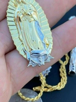 Men's Virgin Mary Pendant - 14k Gold Over Solid 925 Sterling Silver Necklace 14 Men's Virgin Mary Pendant - 14k Gold Over Solid 925 Sterling Silver Necklace -Harlem Bling Shop harlembling mens virgin mary pendant 14k gold over solid 925 sterling silver necklace 59193.1664392671