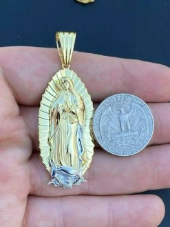 Men's Virgin Mary Pendant - 14k Gold Over Solid 925 Sterling Silver Necklace 15 Men's Virgin Mary Pendant - 14k Gold Over Solid 925 Sterling Silver Necklace -Harlem Bling Shop harlembling mens virgin mary pendant 14k gold over solid 925 sterling silver necklace 64998.1664390783