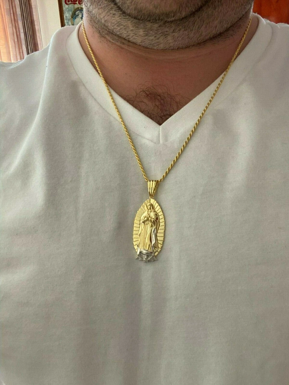 Men's Virgin Mary Pendant - 14k Gold Over Solid 925 Sterling Silver Necklace 4 Men's Virgin Mary Pendant - 14k Gold Over Solid 925 Sterling Silver Necklace - Image 2