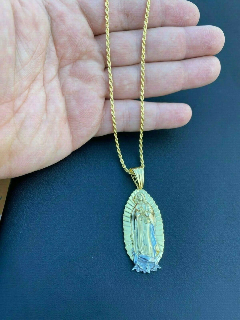 Men's Virgin Mary Pendant - 14k Gold Over Solid 925 Sterling Silver Necklace 10 Men's Virgin Mary Pendant - 14k Gold Over Solid 925 Sterling Silver Necklace - Image 8