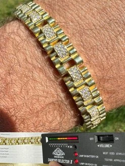 MOISSANITE 10mm Iced Presidential Bracelet Real 14K Gold Over 925 Silver Flooded