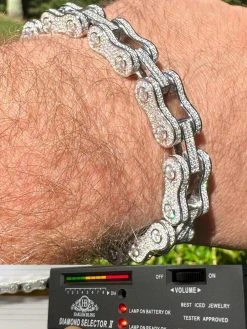 MOISSANITE 12mm Mens 3D Fully Iced Bike Bicycle Link Bracelet Hip Hop 6.5-8.5"
