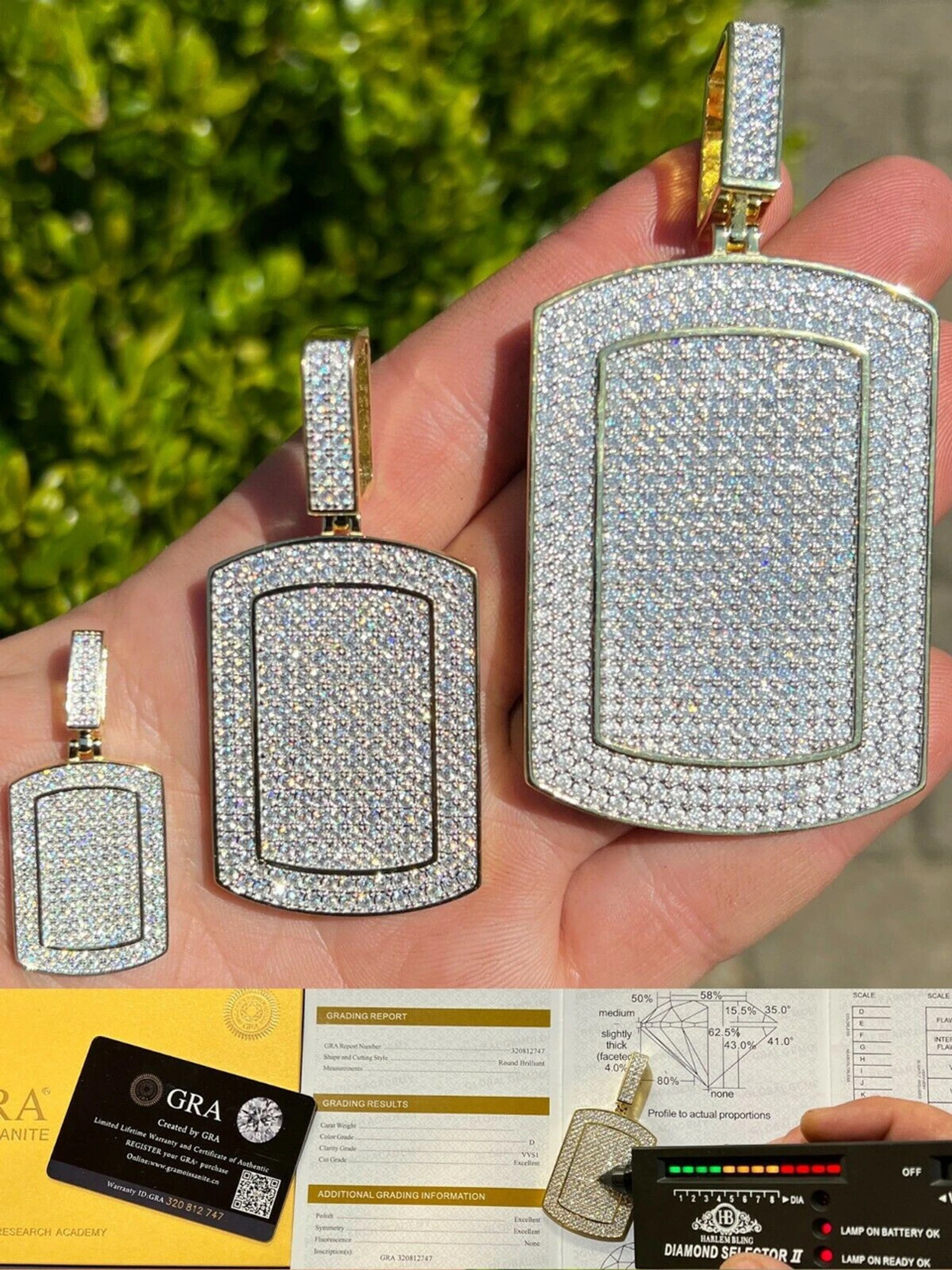 MOISSANITE 14k Gold Vermeil Dog Tag Iced Hip Hop Pendant Necklace Diamond Tester 3 MOISSANITE 14k Gold Vermeil Dog Tag Iced Hip Hop Pendant Necklace Diamond Tester