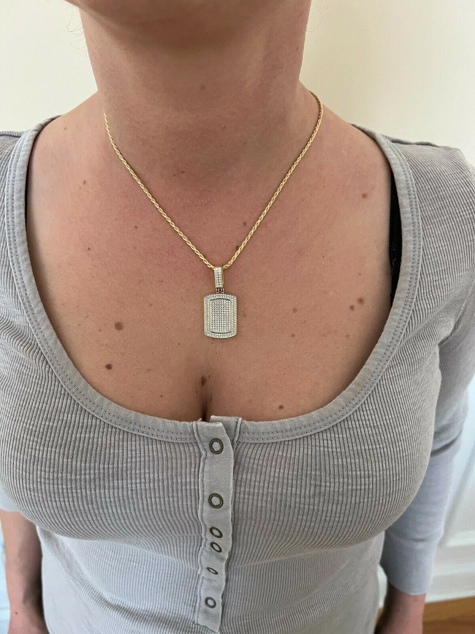 MOISSANITE 14k Gold Vermeil Dog Tag Iced Hip Hop Pendant Necklace Diamond Tester 12 MOISSANITE 14k Gold Vermeil Dog Tag Iced Hip Hop Pendant Necklace Diamond Tester - Image 10