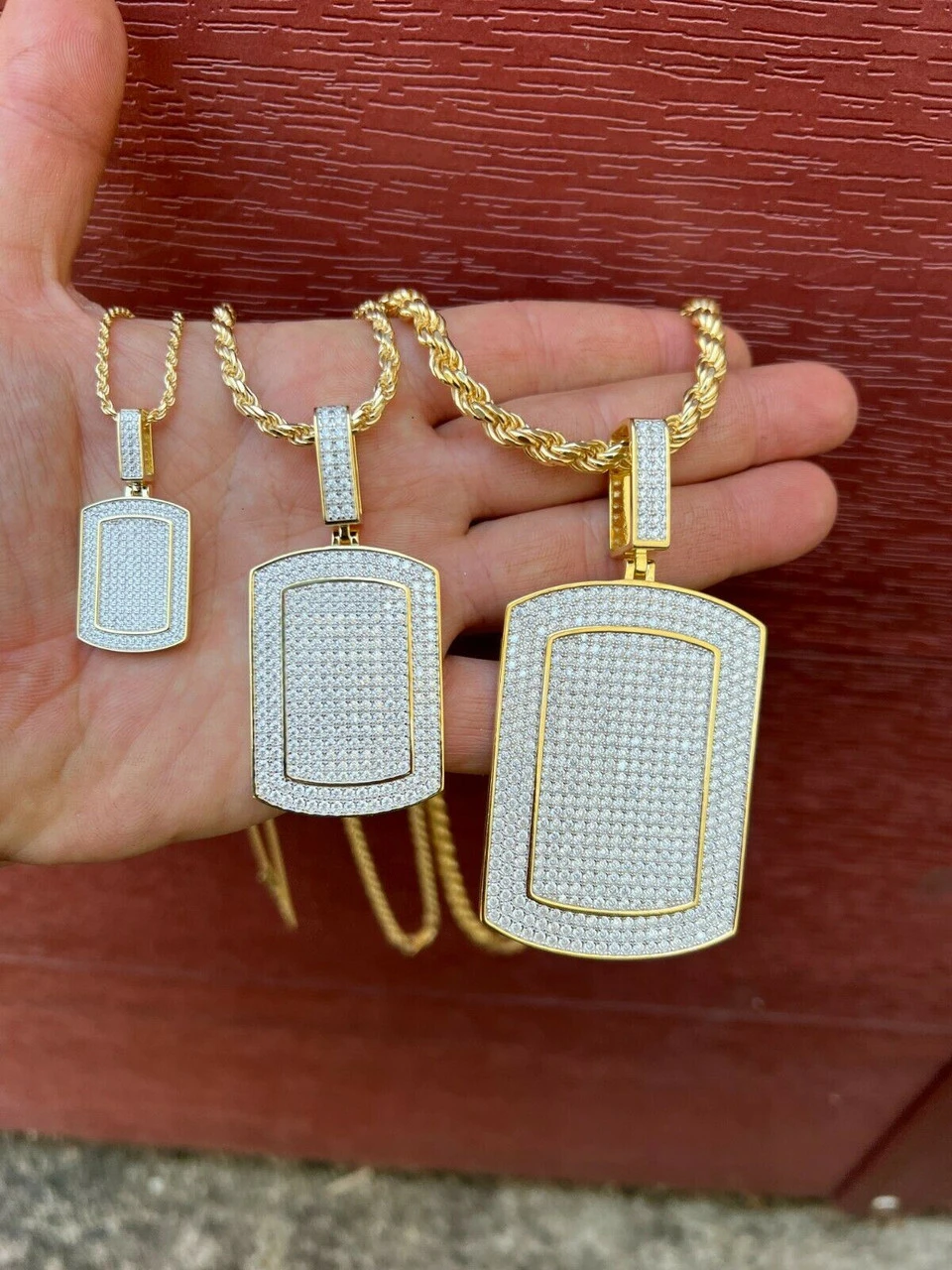 MOISSANITE 14k Gold Vermeil Dog Tag Iced Hip Hop Pendant Necklace Diamond Tester 13 MOISSANITE 14k Gold Vermeil Dog Tag Iced Hip Hop Pendant Necklace Diamond Tester - Image 11