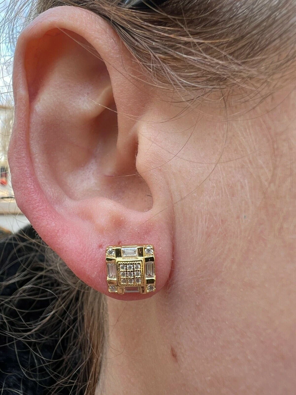 MOISSANITE 14k Gold Vermeil Iced Baguette Hip Hop Earrings Studs Diamond Test ✅ 4 MOISSANITE 14k Gold Vermeil Iced Baguette Hip Hop Earrings Studs Diamond Test ✅ - Image 2