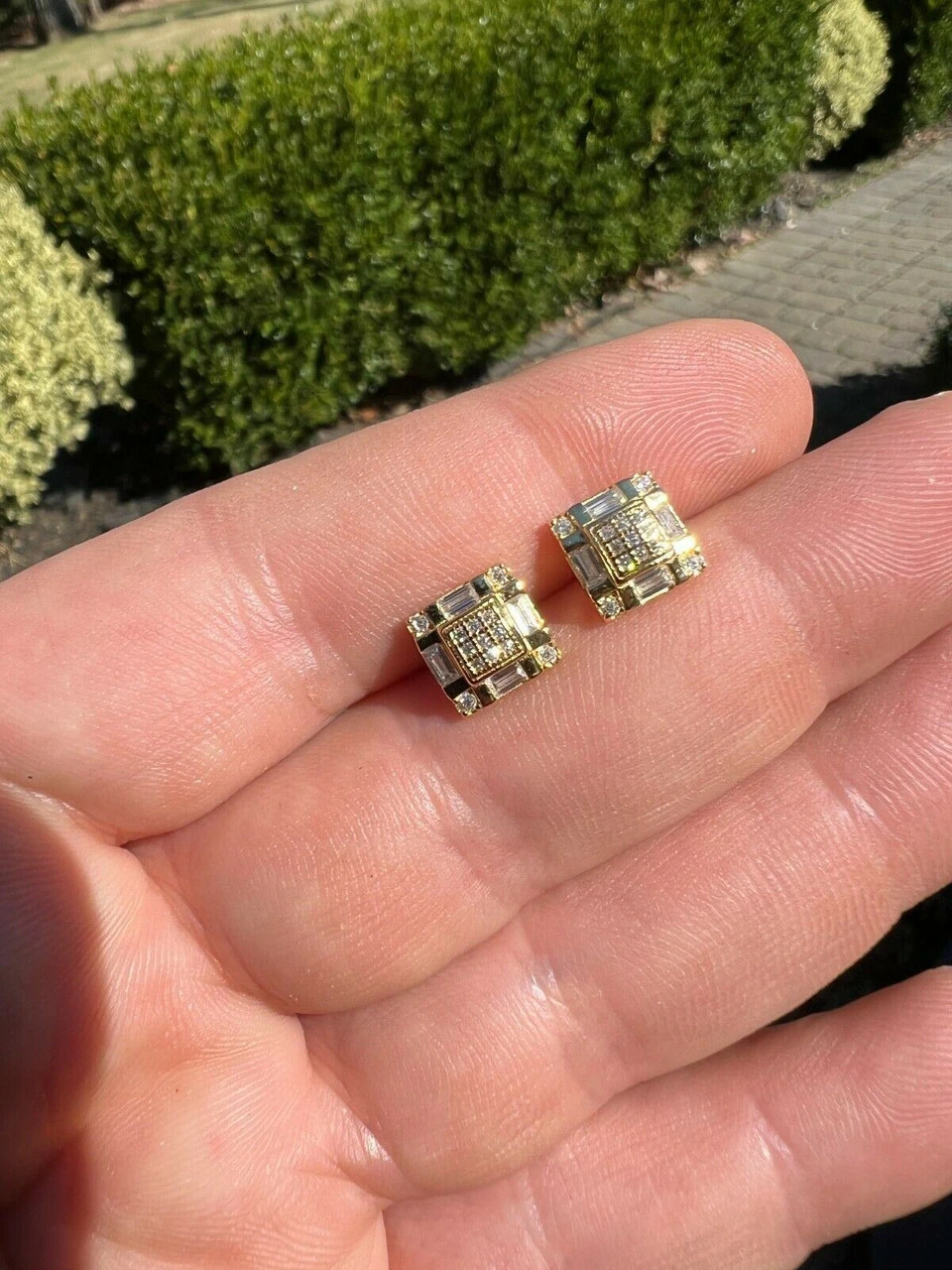 MOISSANITE 14k Gold Vermeil Iced Baguette Hip Hop Earrings Studs Diamond Test ✅ 9 MOISSANITE 14k Gold Vermeil Iced Baguette Hip Hop Earrings Studs Diamond Test ✅ - Image 7