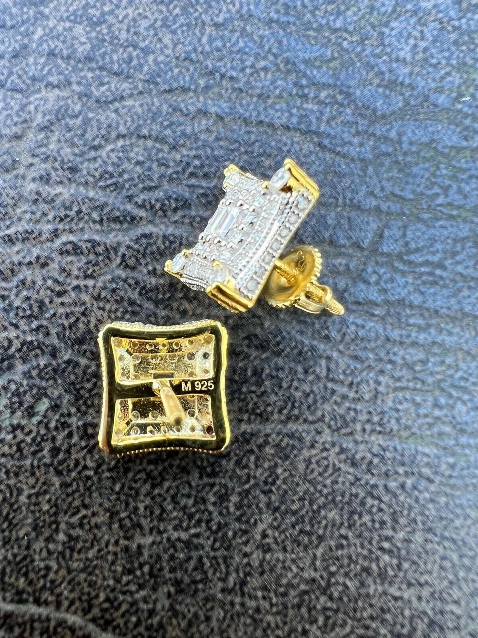 MOISSANITE 14k Gold Vermeil Real HipHop Mens Earrings Large Square Kite Baguette 10 MOISSANITE 14k Gold Vermeil Real HipHop Mens Earrings Large Square Kite Baguette - Image 8