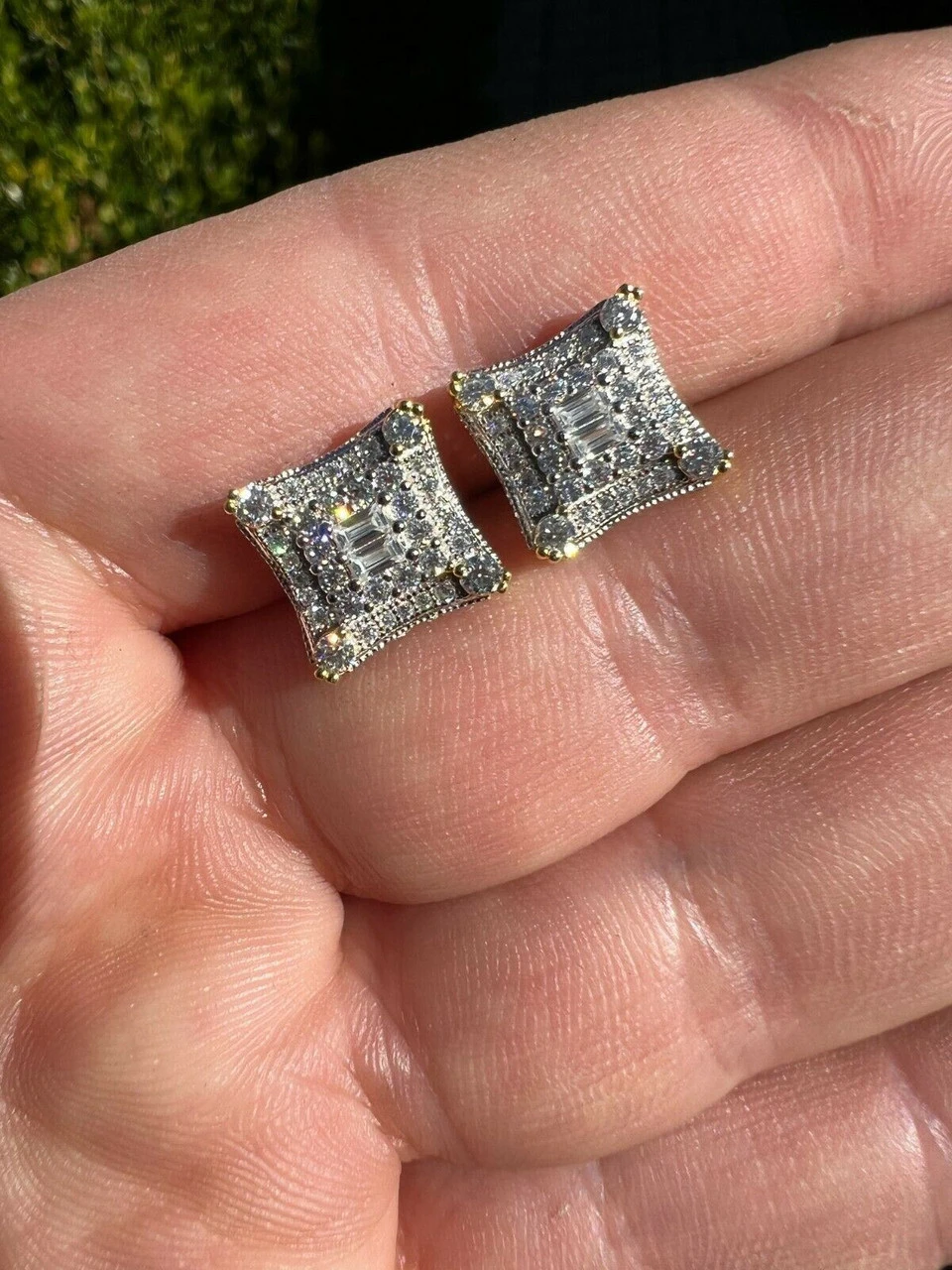 MOISSANITE 14k Gold Vermeil Real HipHop Mens Earrings Large Square Kite Baguette 13 MOISSANITE 14k Gold Vermeil Real HipHop Mens Earrings Large Square Kite Baguette - Image 11